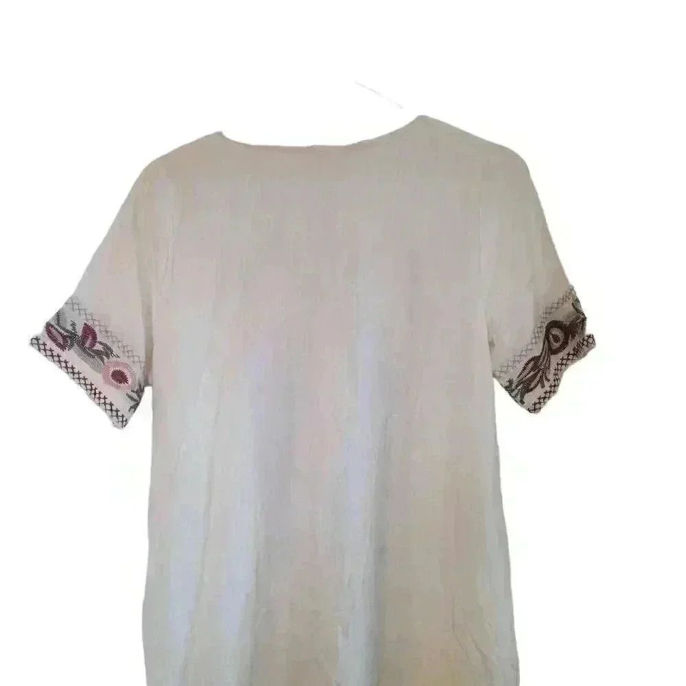 Orange Creek Women's White Rayon/Linen w Colorful Floral Embroidered Tunic Dress - Picture 10 of 13